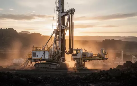 Industrielle Bohranlage in einer abgelegenen Landschaft bei Sonnenuntergang. - Foto: über boerse-global.de