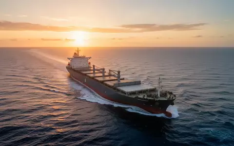 Ein modernes Frachtschiff auf offener See bei Sonnenuntergang. - Foto: über boerse-global.de