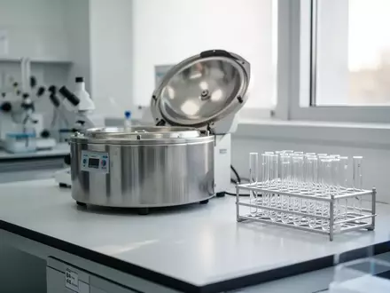 Ein sauberes, modernes medizinisches Labor mit Reagenzgläsern in einem Gestell auf einem weißen Labortisch bei Tageslicht. - Foto: über boerse-global.de