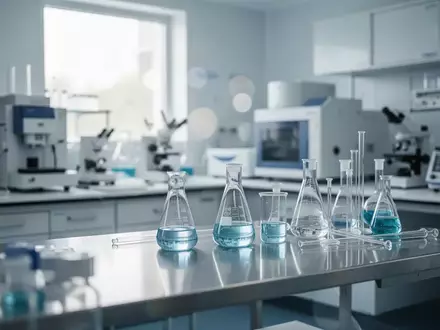 Ein modernes medizinisches Labor mit wissenschaftlichen Geräten und Glaswaren auf einem Arbeitstisch. - Foto: über boerse-global.de