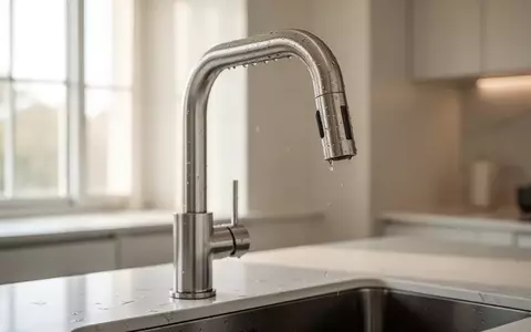 Ein moderner Wasserhahn aus Edelstahl in einer hellen Küche bei natürlichem Lichteinfall. - Foto: über boerse-global.de