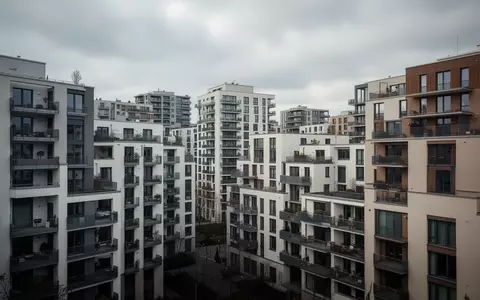 Wohnblockfassade in einem deutschen Stadtviertel bei bewölktem Himmel. - Foto: über boerse-global.de