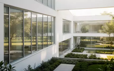Moderne Architektur eines Klinikgebäudes mit grüner Außenanlage und hellen Fassadenelementen. - Foto: über boerse-global.de