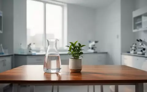 Minimalistischer, heller Laborraum mit einer Pflanze und einem Wasserkaraffe als Symbol für Gesundheitsprävention. - Foto: über boerse-global.de