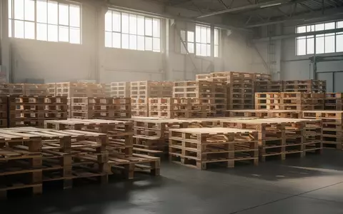 Leere, ordentlich gestapelte Holzpaletten in einer hellen Lagerhalle bei Tageslicht. - Foto: über boerse-global.de