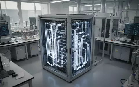 Ein moderner Quantencomputer-Serverraum mit leuchtenden Kühlleitungen in einer sauberen Laborumgebung. - Foto: über boerse-global.de