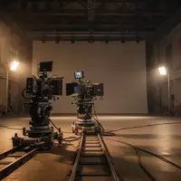 Leeres Filmstudio mit professioneller Kameraausrüstung in einer Produktionshalle. - Foto: über boerse-global.de