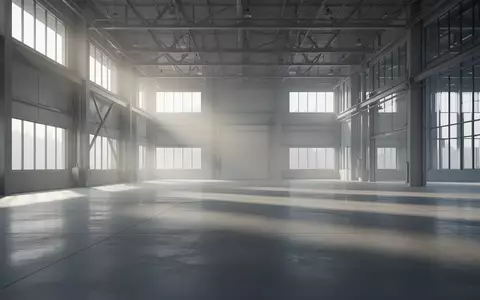 Ein minimalistischer, leerer Industrieraum mit groĂźen Fenstern und einfallendem Tageslicht. - Foto: ĂĽber boerse-global.de