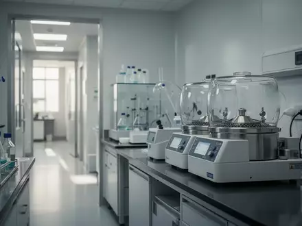 Ein modernes, steriles medizinisches Forschungslabor mit glänzenden Edelstahloberflächen und Laborgeräten in einer hellen, klinischen Umgebung. - Foto: über boerse-global.de