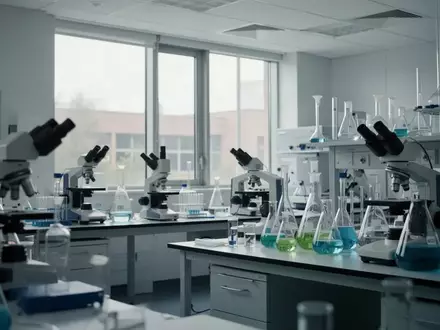 Ein modernes, helles Universitätslabor mit wissenschaftlichen Geräten und Laborglas in einer sterilen Umgebung. - Foto: über boerse-global.de