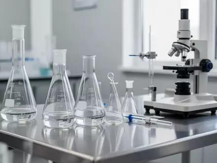 Saubere Laborumgebung mit medizinischen Glasgeräten und Laborausrüstung auf einem Edelstahltisch. - Foto: über boerse-global.de