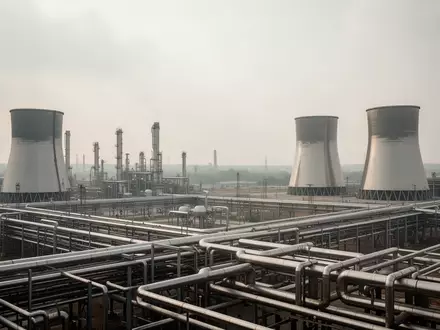 Weitläufige Industrielandschaft mit Rohrleitungssystemen und Kühltürmen eines Chemieparks unter einem bewölkten Himmel. - Foto: über boerse-global.de