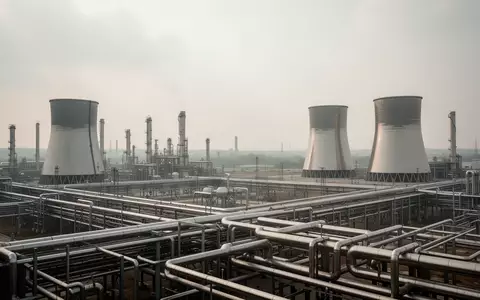 Weitläufige Industrielandschaft mit Rohrleitungssystemen und Kühltürmen eines Chemieparks unter einem bewölkten Himmel. - Foto: über boerse-global.de