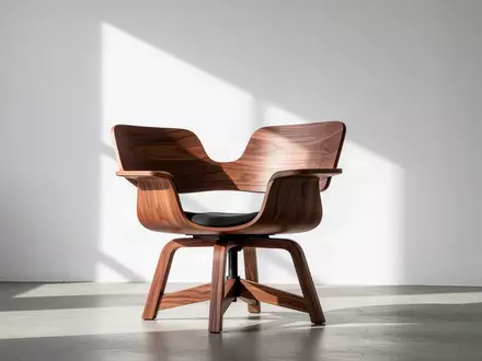 Ein minimalistischer Raum mit einem ergonomischen Holzstuhl in hellem, natürlichem Tageslicht. - Foto: über boerse-global.de