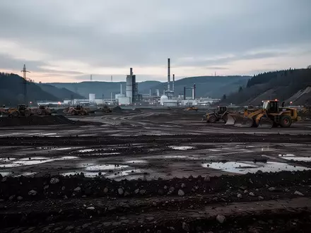 Eine weitläufige, ungenutzte Baustelle mit aufgewühltem Erdboden vor einer industriellen Kulisse. - Foto: über boerse-global.de