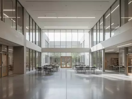 Ein heller, moderner und leerer Veranstaltungsraum in einem öffentlichen Gebäude mit klaren Linien und natürlichem Licht. - Foto: über boerse-global.de