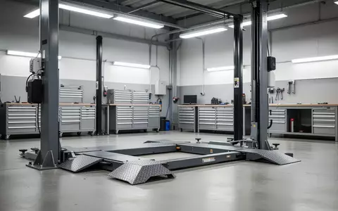 Leere, aufgeräumte Kfz-Werkstatt mit einer Hebebühne in einer Industriehalle. - Foto: über boerse-global.de