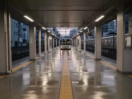 Ein leerer, minimalistisch gestalteter Bahnsteig an einem japanischen Bahnhof in der Abenddämmerung. - Foto: über boerse-global.de
