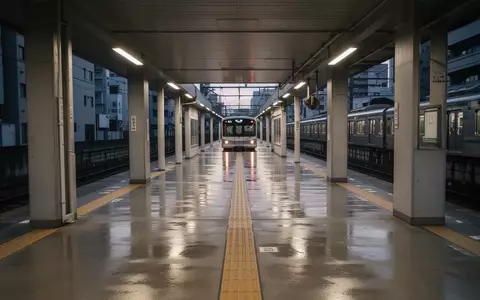 Ein leerer, minimalistisch gestalteter Bahnsteig an einem japanischen Bahnhof in der Abenddämmerung. - Foto: über boerse-global.de