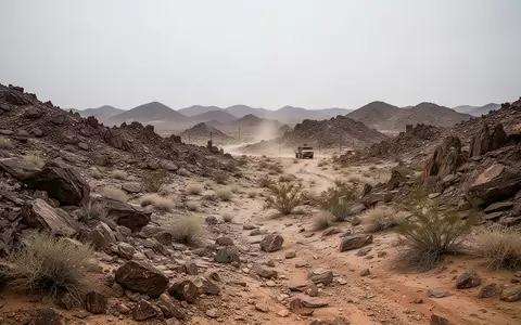 Eine raue und unwegsame Wüstenlandschaft mit felsigem Untergrund, die als Testgelände für autonome Logistik dient. - Foto: über boerse-global.de