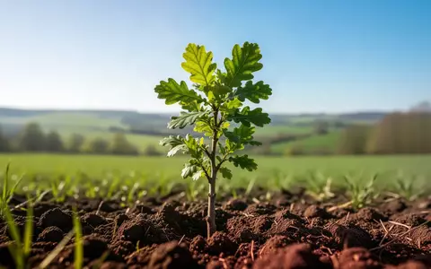 Ein kleiner, wachsender Eichensetzling in einem sonnendurchfluteten Feld als Symbol für langfristiges Wachstum und Vorsorge. - Foto: über boerse-global.de