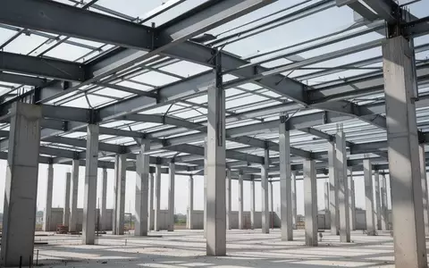 Unfertiges Stahlträgergerüst einer Baustelle bei Tageslicht. - Foto: über boerse-global.de