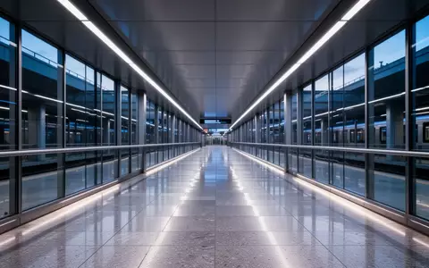 Ein moderner, leerer Gang in einem öffentlichen Verkehrsknotenpunkt bei Dämmerung mit architektonischer Beleuchtung. - Foto: über boerse-global.de