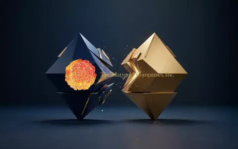 Abstrakte Darstellung einer Unternehmensübernahme mit eleganten geometrischen Formen in Blau und Gold. - Foto: über boerse-global.de