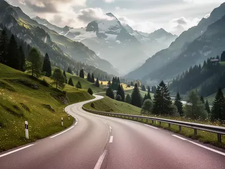 Eine kurvenreiche Bergstraße in den Schweizer Alpen bei natürlichem Tageslicht. - Foto: über boerse-global.de
