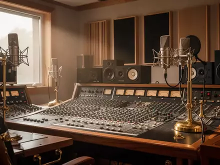 Ein professionelles Tonstudio mit analoger Mischpulttechnik und akustischer Wandverkleidung bei natürlichem Lichteinfall. - Foto: über boerse-global.de