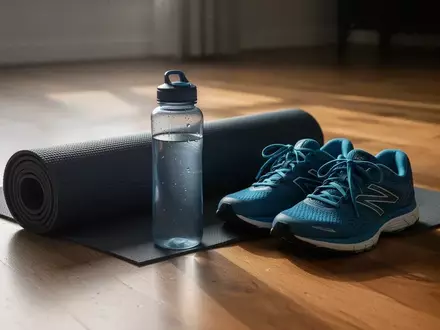 Symbolbild: Yogamatte, Trinkflasche und Laufschuhe - Foto: über boerse-global.de