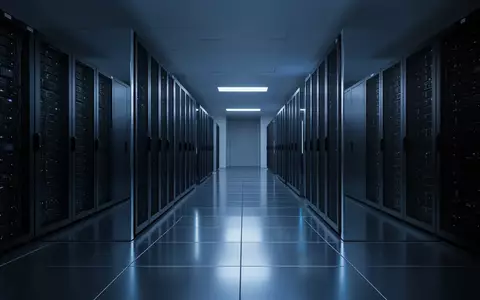 Ein dunkler, moderner Serverraum mit bläulicher Beleuchtung und unbeschrifteten Server-Racks. - Foto: über boerse-global.de
