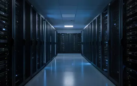 Ein modern ausgestatteter Serverraum mit dunklen Geräteracks und blauer Beleuchtung. - Foto: über boerse-global.de