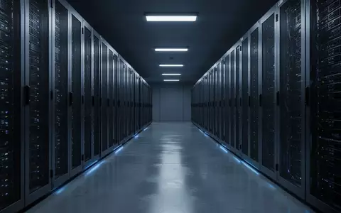 Ein dunkler, moderner Serverraum mit metallischen Schränken und kühler Beleuchtung. - Foto: über boerse-global.de
