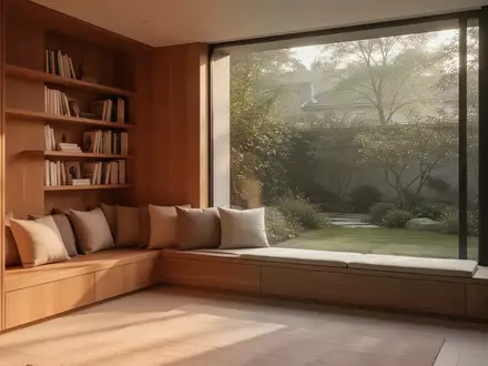 Ein minimalistisch eingerichtetes, sonnendurchflutetes Wohnzimmer mit einer gemütlichen Leseecke an einem Fenster. - Foto: über boerse-global.de