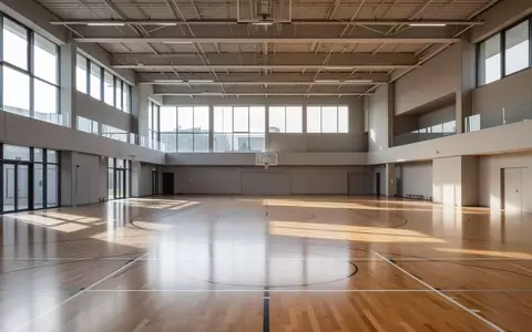 Leere, helle Sporthalle mit Parkettboden und großen Fenstern in einer modernen Sportanlage. - Foto: über boerse-global.de