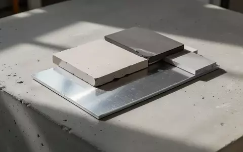 Nahaufnahme von Keramik-Aluminium-Verbundwerkstoffen auf einer minimalistischen Betonoberfläche in einem Designstudio. - Foto: über boerse-global.de