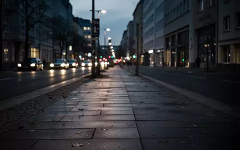 Eine leere Berliner Straße in der Dämmerung mit unscharfen Stadtlichtern im Hintergrund. - Foto: über boerse-global.de