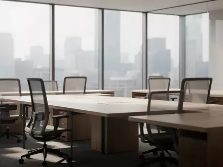 Ein modernes, leeres Büro mit ergonomischen Stühlen und Holztischen in hellem Tageslicht. - Foto: über boerse-global.de