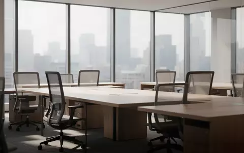 Ein modernes, leeres Büro mit ergonomischen Stühlen und Holztischen in hellem Tageslicht. - Foto: über boerse-global.de