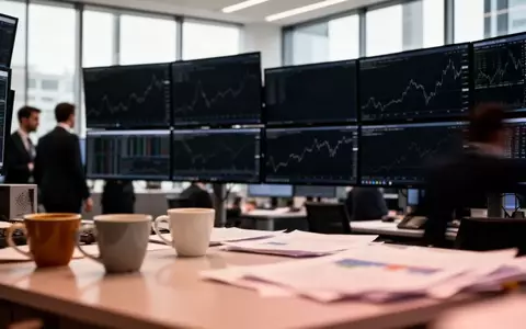Blick auf einen professionellen Börsenhandelssaal mit verschwommenen Bildschirmen und Handelsplätzen in Frankfurt. - Foto: über boerse-global.de