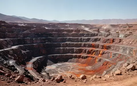 Weite, zerklüftete Tagebau-Kupfermine in einer ariden Wüstenlandschaft mit terrassenförmigen Gesteinsschichten. - Foto: über boerse-global.de