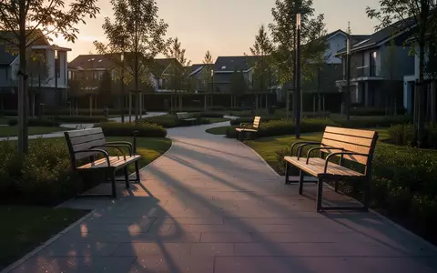 Ein leerer Parkweg bei Dämmerung mit langen Schatten und Parkbänken, symbolisch für die digitale Auszeit von Jugendlichen. - Foto: über boerse-global.de