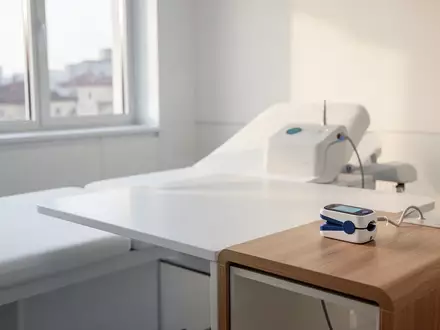 Ein minimalistischer Behandlungsraum in einer Klinik mit medizinischen Messgeräten in natürlichem Licht. - Foto: über boerse-global.de