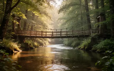 Eine friedliche Naturlandschaft mit einem Fluss und einer Hängebrücke in einem Wald, die eine beruhigende Atmosphäre ausstrahlt. - Foto: über boerse-global.de