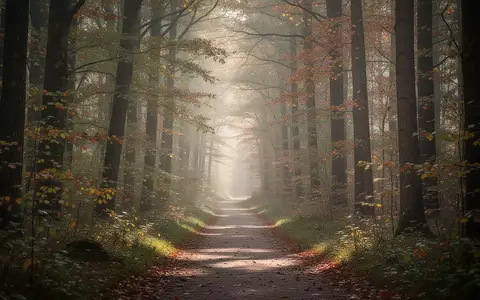 Ein ruhiger, von Bäumen gesäumter Waldweg in der Dämmerung, der zur Kontemplation und zum Wandern einlädt. - Foto: über boerse-global.de