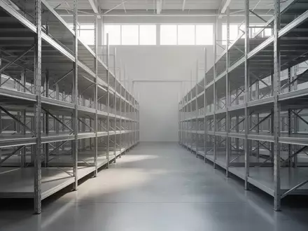 Ein minimalistisches, leeres Logistiklager mit ordentlichen Regalreihen und einfallendem Tageslicht. - Foto: über boerse-global.de