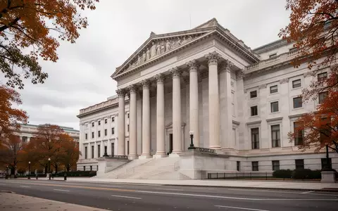 Die Fassade eines neoklassizistischen Regierungsgebäudes in Washington D.C. unter einem bewölkten Himmel. - Foto: über boerse-global.de
