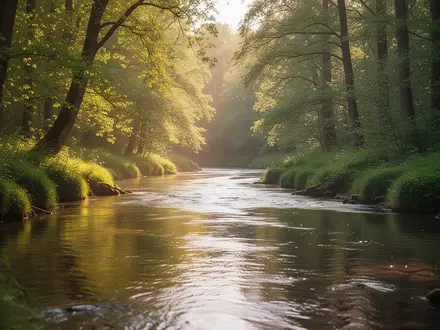 Eine ruhige Flusslandschaft im Wald, die eine beruhigende Atmosphäre vermittelt. - Foto: über boerse-global.de