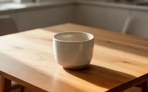 Eine leere Keramiktasse auf einem Holztisch im sanften Morgenlicht - Foto: über boerse-global.de